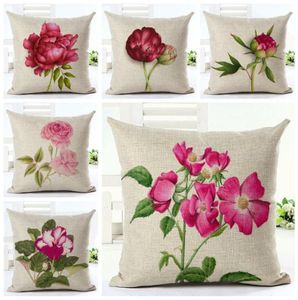 Couche d'oreiller à jet floral rose pour chaise de canapé lit fuchsia fleurs coussin couverture pivoine almoofada jardin cojines3331692