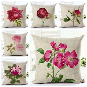 Taie d'oreiller florale rose pour canapé chaise lit fleurs fuchsia housse de coussin pivoine almofada plante de jardin cojines278K