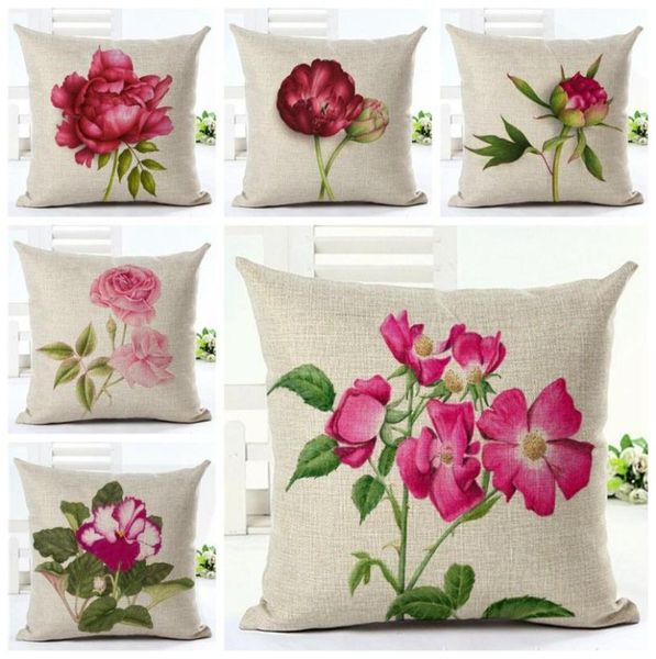Couche d'oreiller à jet floral rose pour chaise de canapé lit fuchsia fleurs coussin couverture pivoine almoofada jardin cojines3331692