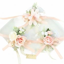roze bloemenpols corsage armbanden ribb roos bruidsmeisje bruidegom hand frs bruiloft boutnieres huwelijk prom -accessies w6fx#