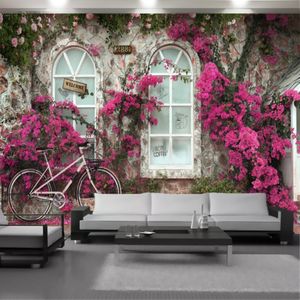 Pink Flower House 3d Mural Wallpaper Hermoso paisaje Interior Decoración para el hogar Sala de estar Dormitorio Pintura Fondos de pantalla