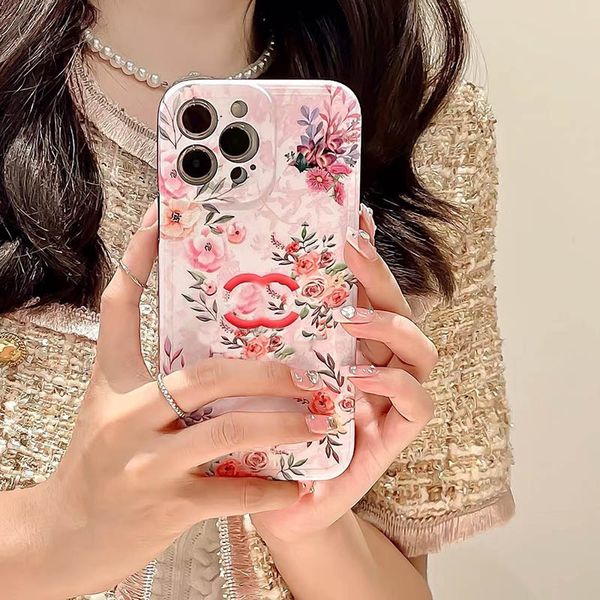 Fundas para teléfono de diseño de lujo con flores rosadas para iPhone 13 Pro Max 12 11pro Letra G Soft Shell XR X XS 7 8 Plus Funda para iPhone de estilo vintage