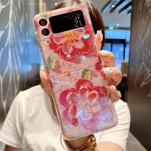 Pink Flower Oil Painting Telefoonhoesjes voor Samsung Galaxy Z Flip 3 5G Z FLIP3 Zflip3 Soft IMD -achteromslag