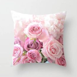 Match de fleurs roses décoratif coussins en polyesterche d'oreiller 45x45 cm Impressions de rose rose jet un canapé-lit décor de décoration oreillers