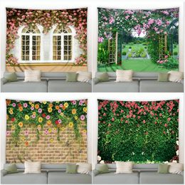 Fleurs roses plantes vertes paysage jardin fond décor tapisserie paysage Rural murale tenture chambre dortoir maison couverture 240111