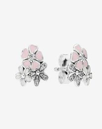 Boucles d'oreilles de pote de fleurs roses belles femmes bijoux de filles de filles avec boîte d'origine pour 925 sterling argent cz diamant oreille set1005737