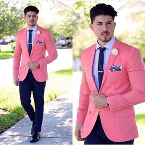 Pink Formal Tuxedos Moda Hombres Trajes 2 piezas (chaqueta + pantalones + corbata + pañuelos) Custome Homme Terno Slim Fit Wedding Party Prom X0909