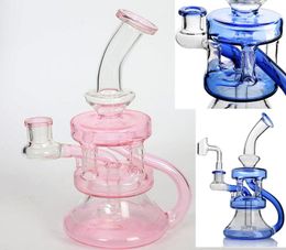 Rose Quatre Piliers Bong Recycler Bongs D'eau En Verre Narguilés Dab Rig Pipe Avec Diffuseur Perc Oil Rig 14mm Banger bleu