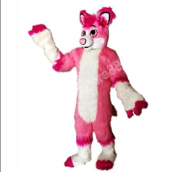 Costume de mascotte Husky renard rose, tenue de carnaval, taille adulte, fête d'anniversaire de noël, déguisement en plein air, accessoires promotionnels