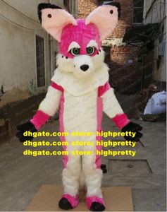 Roze harige husky dog ​​vos wolven mascotte kostuum fursuit volwassen stripfiguur expo fair motexha spoga merk Ideneity ZZ7759