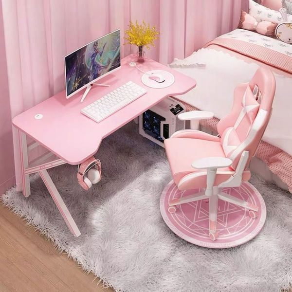 Pink Gaming Desk Girls Study Bureau ordinateur portable table d'ordinateur de table de table de chaise en direct pour bureaux en direct de chambre à coucher