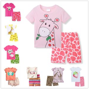 Roze giraffe baby meisjes kleding suits schattige zomer kinderen pyjama sets meisje t-shirt + broek 2 stks sets katoen outfit kind pyjama 210413