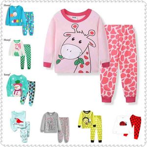 Roze giraffe baby meisjes pyjama pakken cartoon katoen baby's pyjama set 2-7 jaar kinderen nachtkleding meisje kleding PJ's Tee Tops 210413