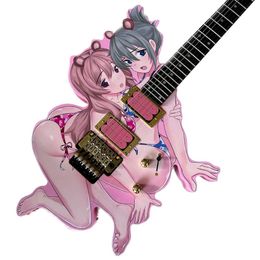 Pink Girl Cartoon Serie bidimensional Rock Guitarra eléctrica 24 trastes Hardware dorado