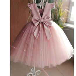 Robes de concours de fille rose en dentelle lister licouen manches courtes arc arc organza robe de bal cupcake en bas âge pour tout-petit filles pour les mariages glitz 403