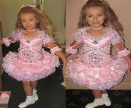 Vestidos rosados del desfile de niñas para niñas Vestidos de plumas 2019 Vestido de fiesta para niños pequeños Glitz Vestido de niña de flores Bodas con cuentas Cust8422445