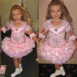 Pink Girls Pageant Dresses for Little Firls Feather Vestidos 2019 Vestido para niña de la niña para niños Vestidos de la niña de brillo Bodas Custom MA 317E