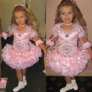 Roze meisjes optocht jurken voor kleine meisjes veerjurken 2019 peuter kinderen baljurk glitz bloemenmeisje jurk bruiloften kralen aangepast ma 231f