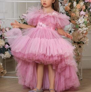 Roze meisjes optochtjurken voor kleine meisjes veerjurken peuter kinderen baljurk glitz bloemenmeisje jurk bruiloft op maat gemaakt