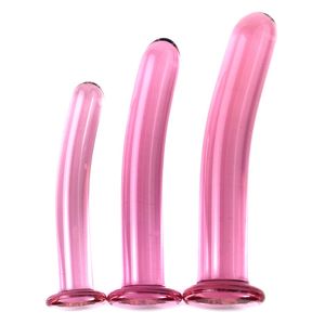 Pink Glass Anal Dildo Pene Masturbador para adultos Juguetes eróticos sexy para mujer Dilatador Butt Plug Dildos Mujeres