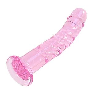 Pink Glass Dildo Beauty Adult Sex Toys para mujer Anal Plug Glass Pene Dildos para mujeres Masturbador G Spot Stimulator Y200422