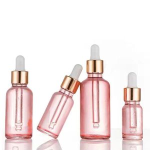 Roze glazen etherische olie parfumflesjes Pipet oogdruppelflesje met gouden dop en witte rubberen dop Xvgci