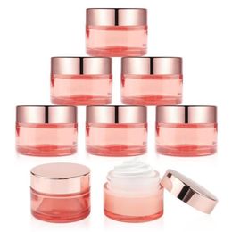 Pot de crème pour le visage en verre rose, bouteille vide en verre épais, pot de crème cosmétique avec couvercle en or rose et doublures intérieures 5g 10g 15g 20g Pxub