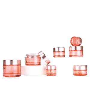 Pot en verre rose pots à crème de maquillage vide Récipient d'échantillon de voyage 5G 10G 15G 20G 30G 50G 60G Bouteilles avec doublures intérieures et couvercles en or rose pour le baume à lèvres à la crème de lotion