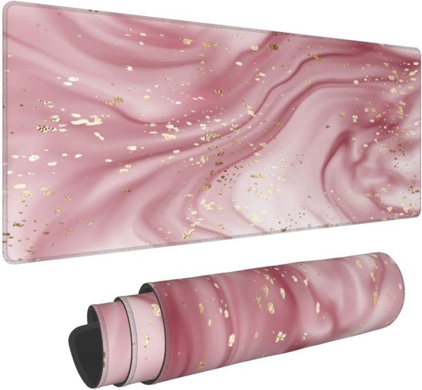 Tapis de souris de jeu en marbre rose pailleté XL tapis de souris à bords cousus étendus grand tapis de souris tapis de bureau tapis de souris long 31,5 x 11,8 pouces