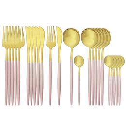 Roze gouden bestek set roestvrij stalen servies 24 stks messen vorken koffie lepels bestek keuken diner servies 211023