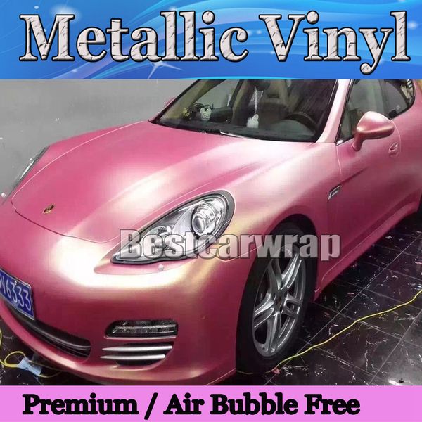 Película de envoltura de vinilo metálico mate con cambio de oro rosa con envoltura para automóvil sin burbujas de aire que cubre la piel TAMAÑO 1.52 * 20M / rollo 5X67FT