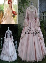 Roze gotische baljurk Vintage 1920s Style Scoop volledige lengte lange mouw prom -jurken op maat maken Victoriaanse gotische lolita jurk bro9738973