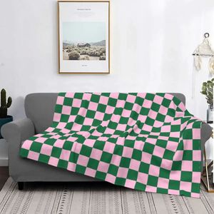 Roze Groen Damborddekens Fluweel Gedrukt Geruit Ademend Lichtgewicht Gooi Deken voor Bed Slaapkamer Pluche Dun Quilt 240115