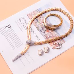 roze groen gouden ketting diamanten Hangers choker lange kettingen voor vrouwen Luxe link designer sieraden van hoge kwaliteit Fashion Party Kerst huwelijksgeschenken Verjaardag set