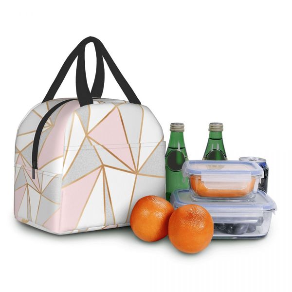 Bolsa de almuerzo de aislamiento de aislamiento aislado de oro geométrico de oro gris rosa para mujeres