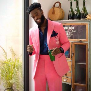 Esmoquin de boda para padrinos de boda de color rosa, trajes ajustados para hombre, conjuntos de 2 piezas, Blazers, traje Formal con solapa en pico, chaqueta y pantalones