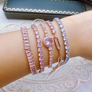 Chaîne à main rose pour femme, bracelet de tennis de luxe, zircone cubique brillante, plaqué or rose, étoile fille Y2k, bracelet rose, cadeau de Noël