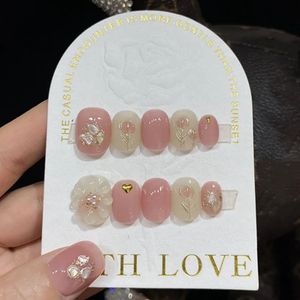 Roze handgemaakte korte druk op nagels Koreaanse ster nagels Herbruikbare lijm valse nagels Acryl kunstmatige valse nagels Partysu nagels 240129