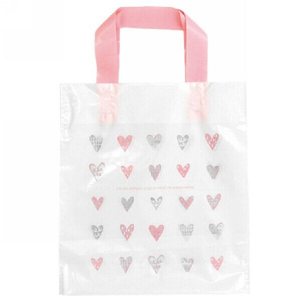 Bolsas de regalo de corazón rosa bolsas de compras de plástico boda fiesta de cumpleaños suministros para eventos 24x29x4cm 50 piezas por lote