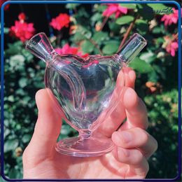 Roze hart gewricht hoofd glazen water bong oliën waterpijpen dikkere mini rokine pijp stomp bubbler 3 inch