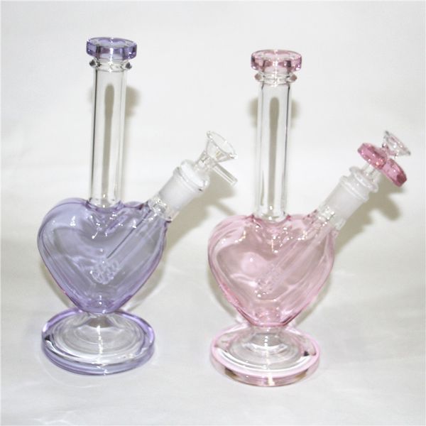 Forme de coeur rose verre Bong Dab Rig conduites d'eau narguilés barboteur cendrier tuyau à main avec bol plate-forme pétrolière accessoires pour fumer