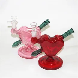 Roze hartvorm glas bong waterpijp shisha beker dab rig rookwaterpijp bubbler