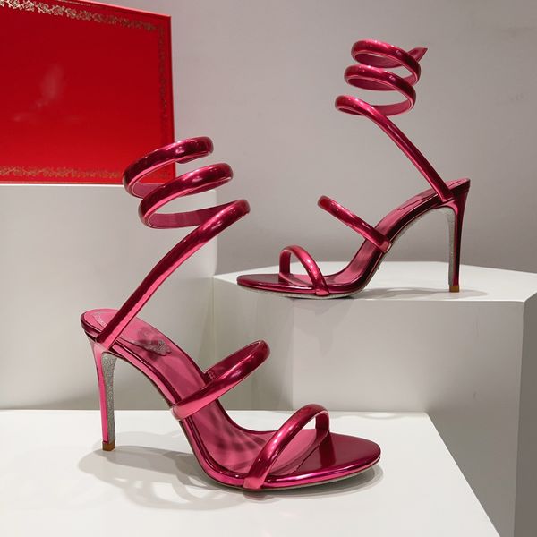 Rene Caovilla Sandales Designers Chaussures Serpentine Crystal Strass Twining Bague de pied 10cm Talons hauts Femmes Fête Mariage Stiletto Designer Sandal