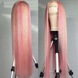 Resaltado rosa 12a peluca frontal de encaje hd cabello humano virgen peluca recta rosa rosa 100% pelucas delanteras de encaje brasileño hd rosa