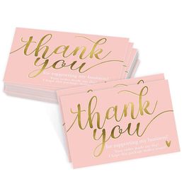 Roze vakantie wenskaarten Heet stempelen Handgeschreven dank u kaart tag kerst verjaardag cadeau levert 50 * 90mm