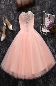 Roze thuiskomstjurken korte feestjurken plooien tule ball jurk prom jurken glanzende pailletten kralen kant -back zwart prom dres8418581