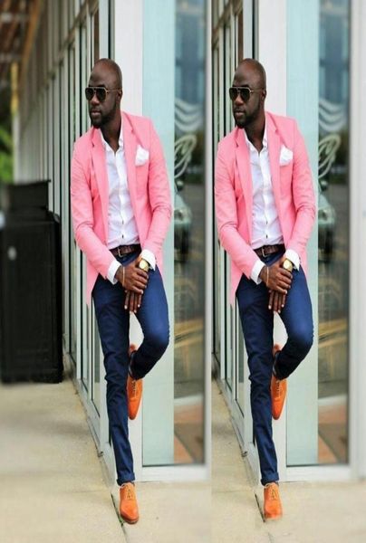Chaqueta rosa, pantalones azul marino, trajes de boda para hombre con un botón, Blazer para hombre, esmoquin para novio, traje de negocios ajustado para hombre, chaqueta Pant5098757