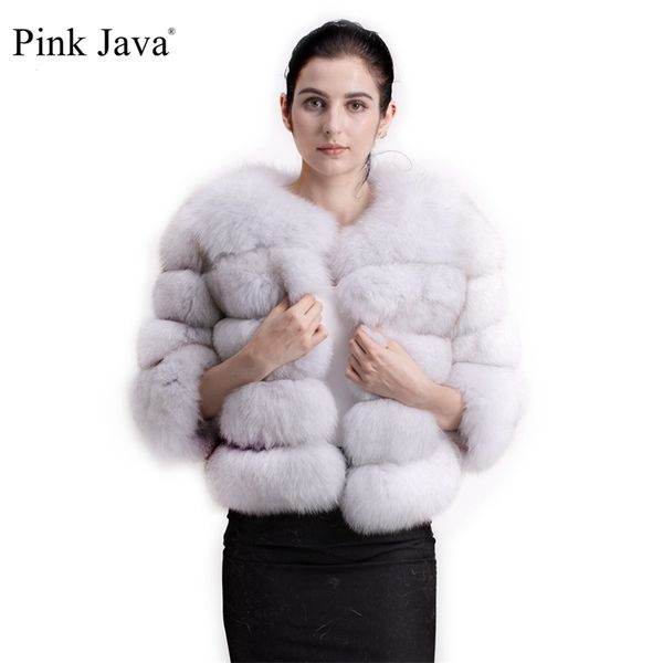 Pink Java 1801 abrigo de piel real para mujer chaqueta de piel gruesa de invierno abrigo de piel corto al por mayor manga corta genuina 211019