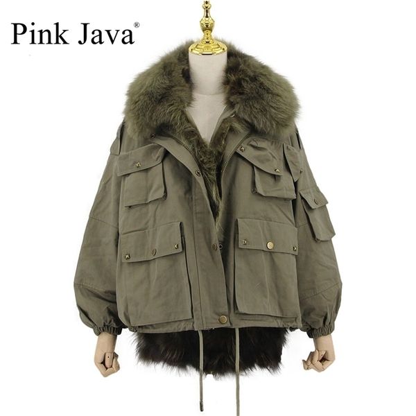Pink Java 20116 Abrigo de piel de mujer Chaqueta gruesa de invierno Chaquetas de moda real Collar 211206