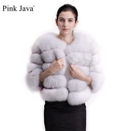 Roze Java QC1801 Echte vossenbontjas vrouwen winter dikke bontjas korte bontjas groothandel echte vos korte mouw 210927